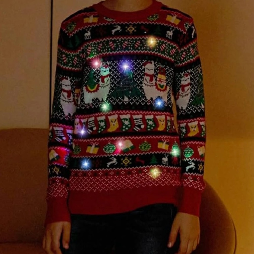 Festive LED LIGHT UP Kids 5-6 years Llama Holiday Knit Pullover sweater